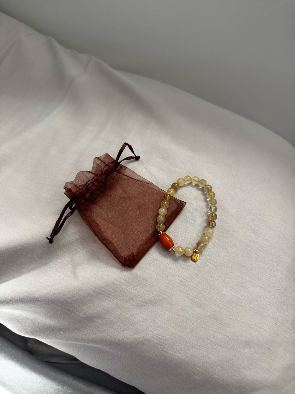 Beaded Stretch Bracelet with Amber Accent